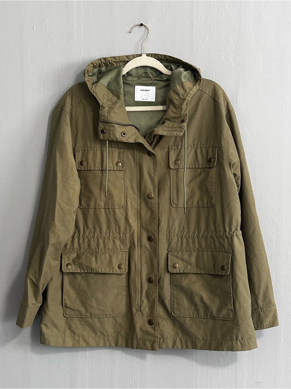 Old Navy Hooded Olive Utility Jacket 
Size large